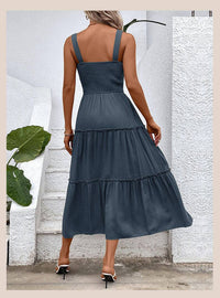 Solid Smocked Sleeveless Tiered Tank Dress