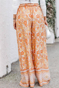 Tie Waist Boho Floral Wide Leg Pants