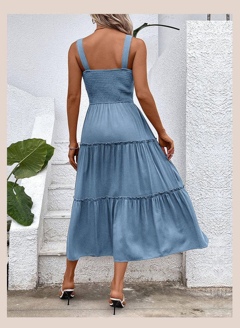 Solid Smocked Sleeveless Tiered Tank Dress