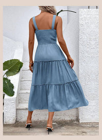 Solid Smocked Sleeveless Tiered Tank Dress