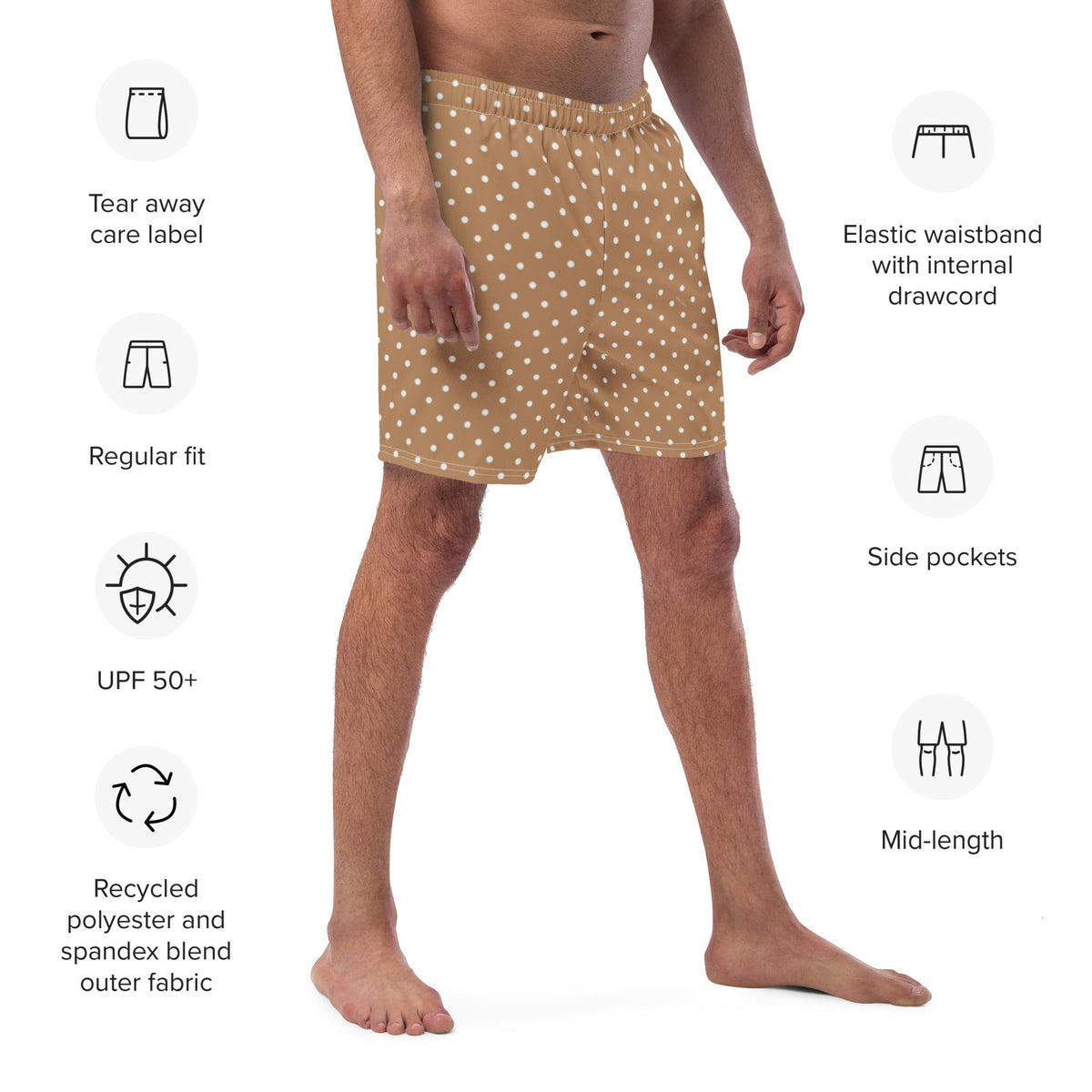 ECO MEN'S SWIM SHORTS | BROWN POLKA DOTS - PINKCOLADA