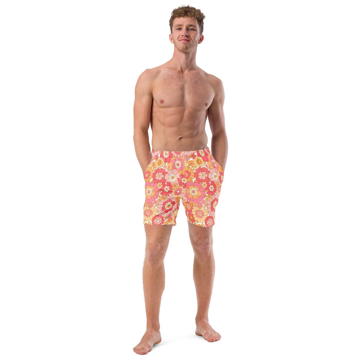 ECO MEN'S SWIM SHORTS | RETRO BLOOMS - PINKCOLADA