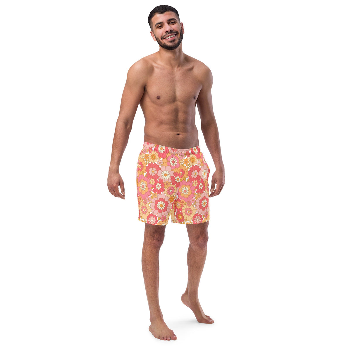 ECO MEN'S SWIM SHORTS | RETRO BLOOMS - PINKCOLADA