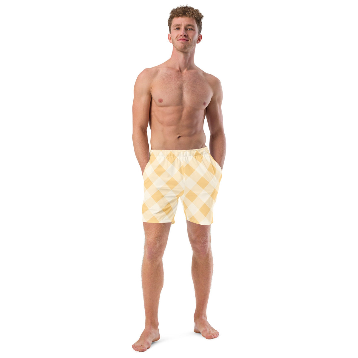 ECO MEN'S SWIM SHORTS | SUNRISE GINGHAM - PINKCOLADA