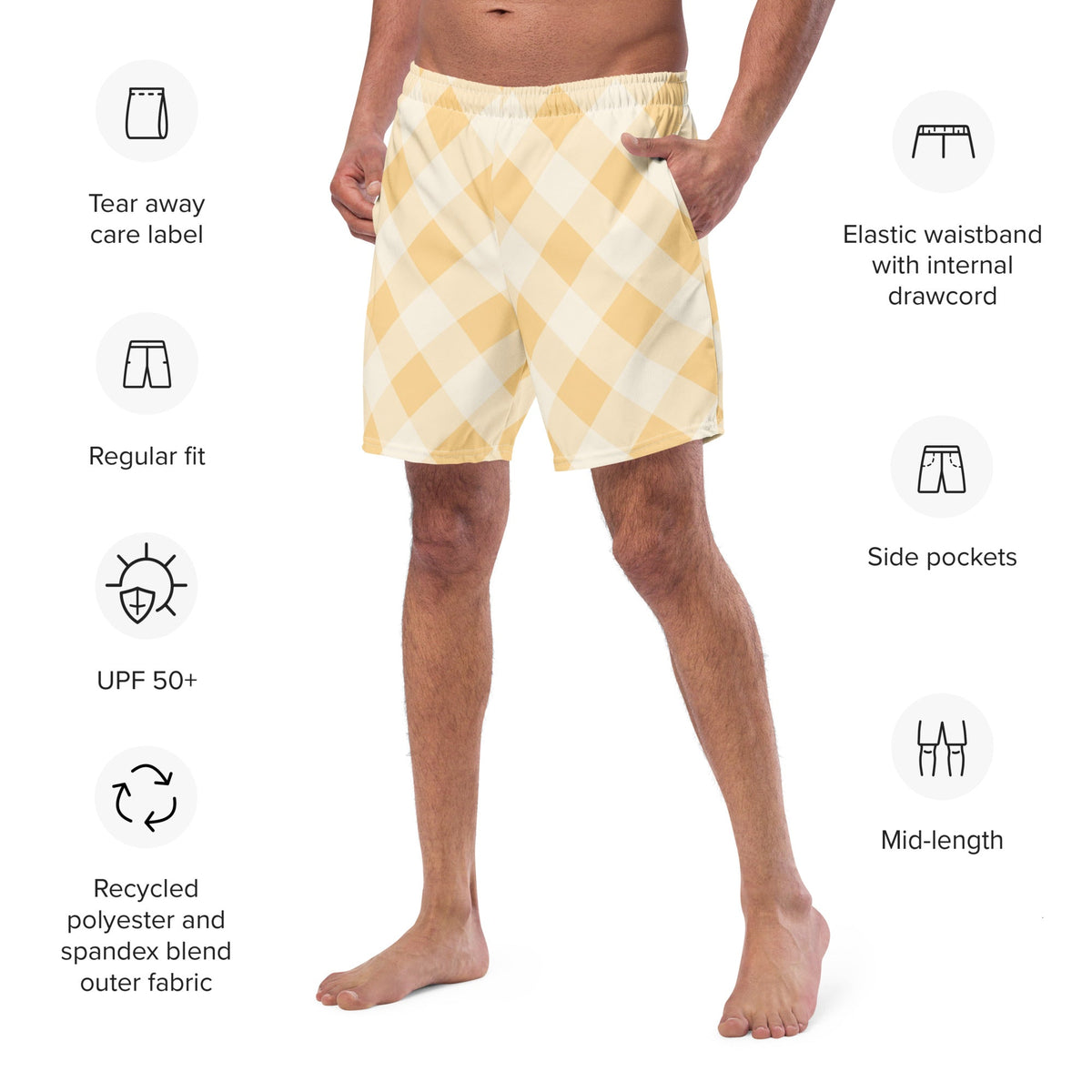 ECO MEN'S SWIM SHORTS | SUNRISE GINGHAM - PINKCOLADA