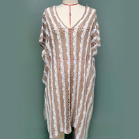 Sexy Striped V-neck Openwork Side Slit Cover Up