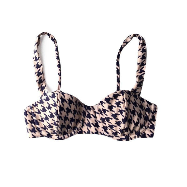 ELLA BIKINI TOP IN BEIGE HOUNDSTOOTH - PINKCOLADA