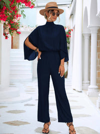 Solid Mock Neck Split Sleeve Jumpsuit