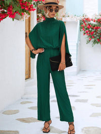 Solid Mock Neck Split Sleeve Jumpsuit