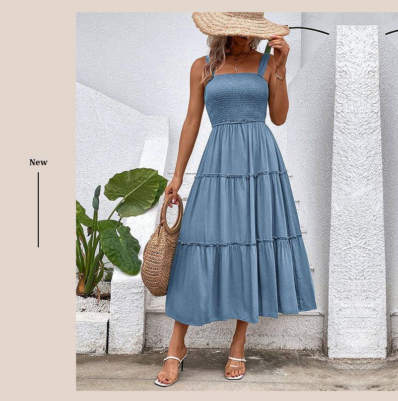 Solid Smocked Sleeveless Tiered Tank Dress