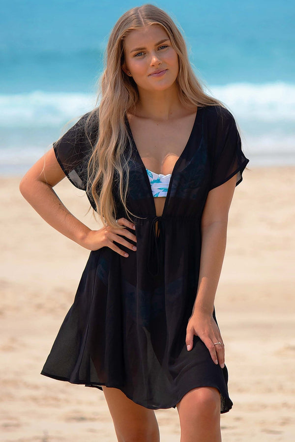 LORETTA BLACK BEACH DRESS COVER UP - PINKCOLADA