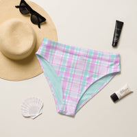 MIAMI ECO HIGH WAISTED BIKINI BOTTOM | PINK PLAIDS - PINKCOLADA