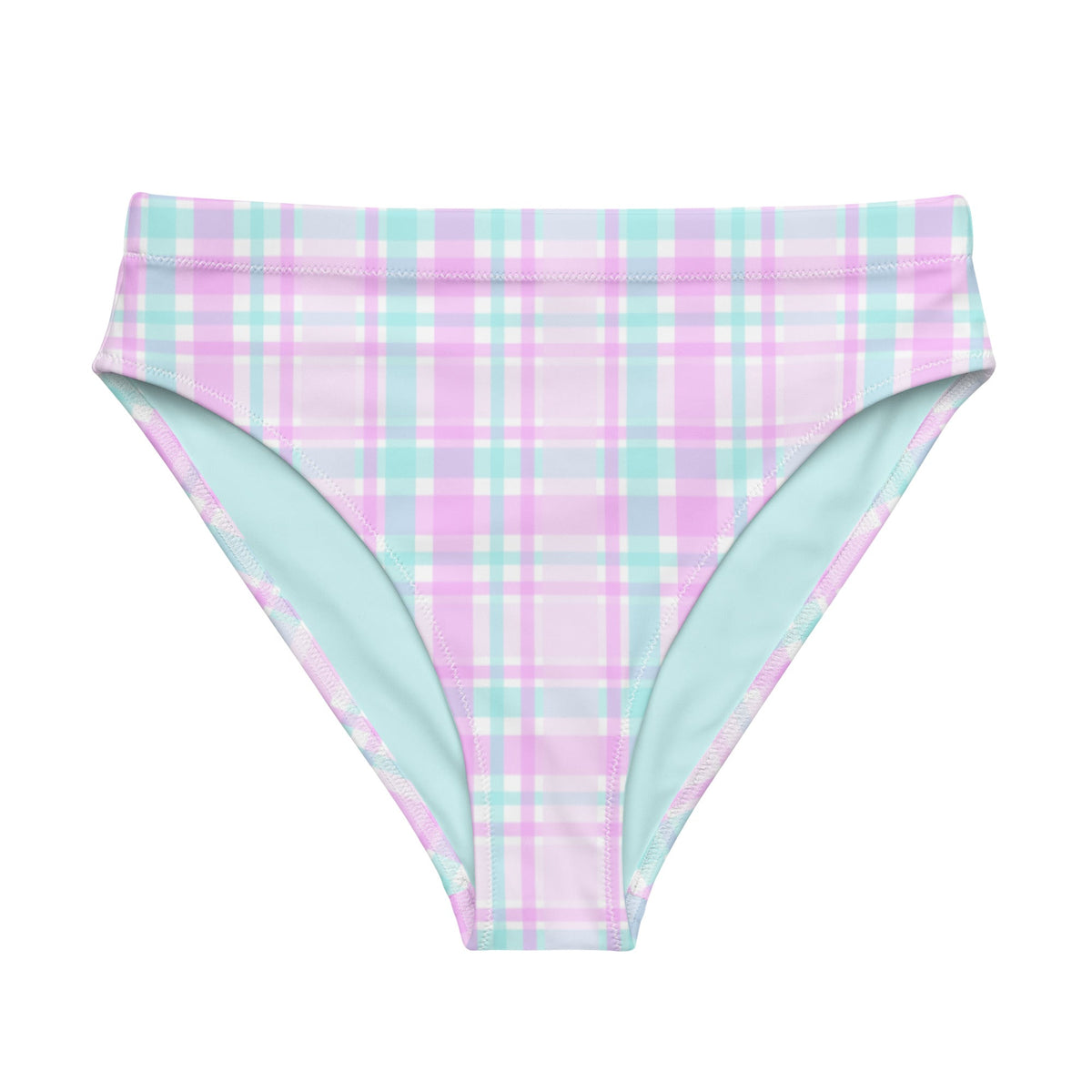 MIAMI ECO HIGH WAISTED BIKINI BOTTOM | PINK PLAIDS - PINKCOLADA