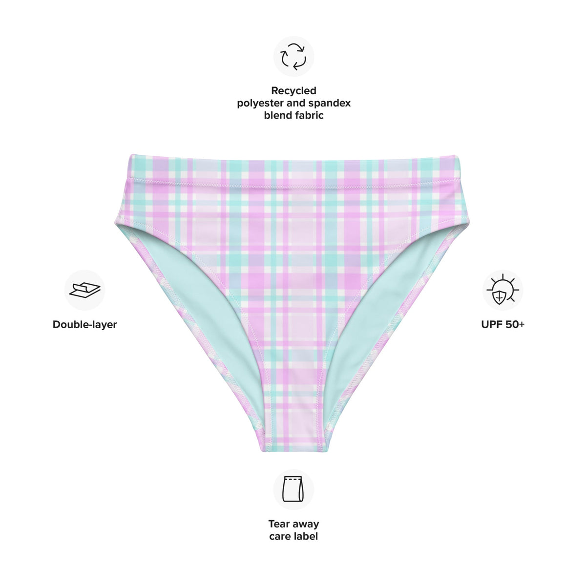 MIAMI ECO HIGH WAISTED BIKINI BOTTOM | PINK PLAIDS - PINKCOLADA