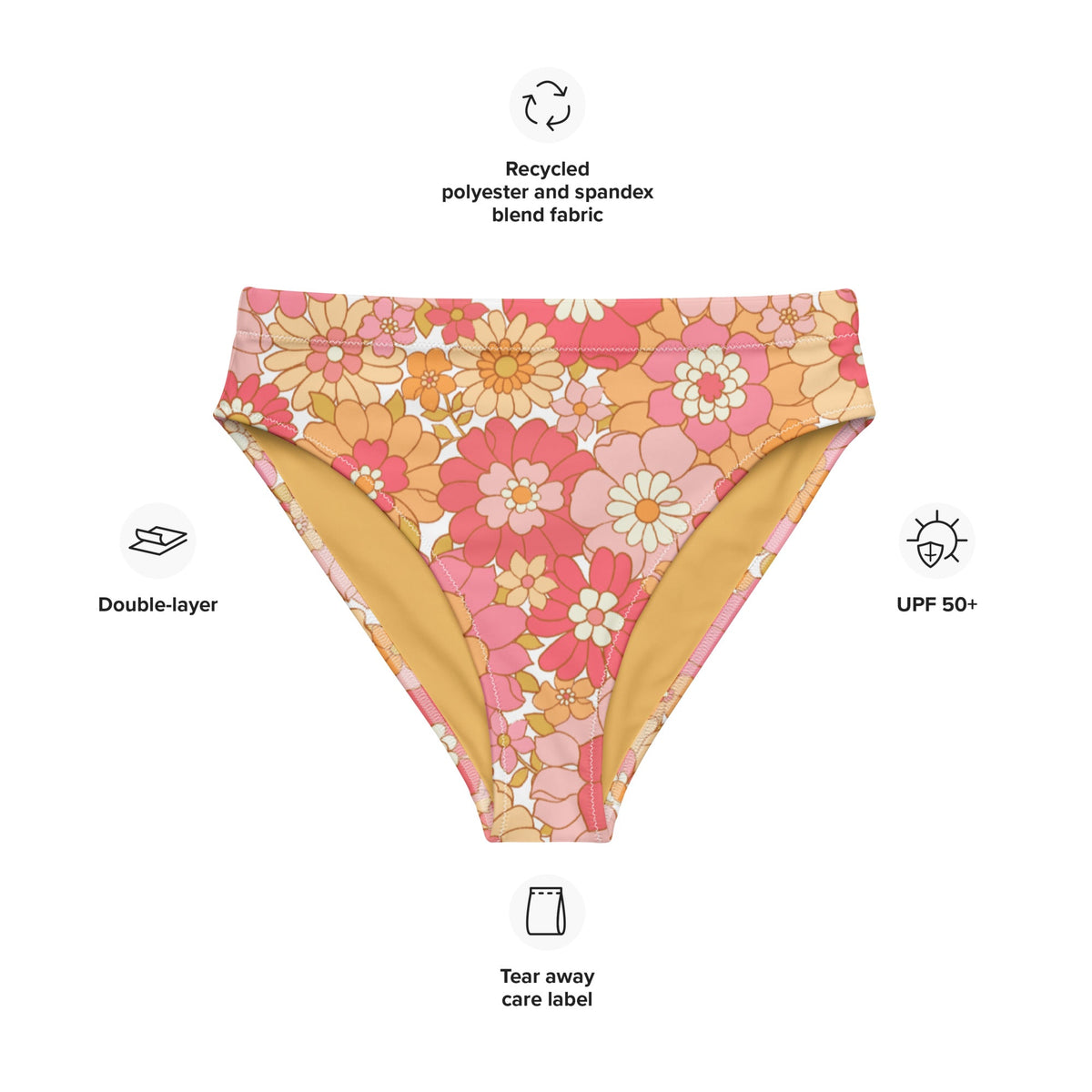 MIAMI ECO HIGH WAISTED BIKINI BOTTOM | RETRO BLOOMS - PINKCOLADA