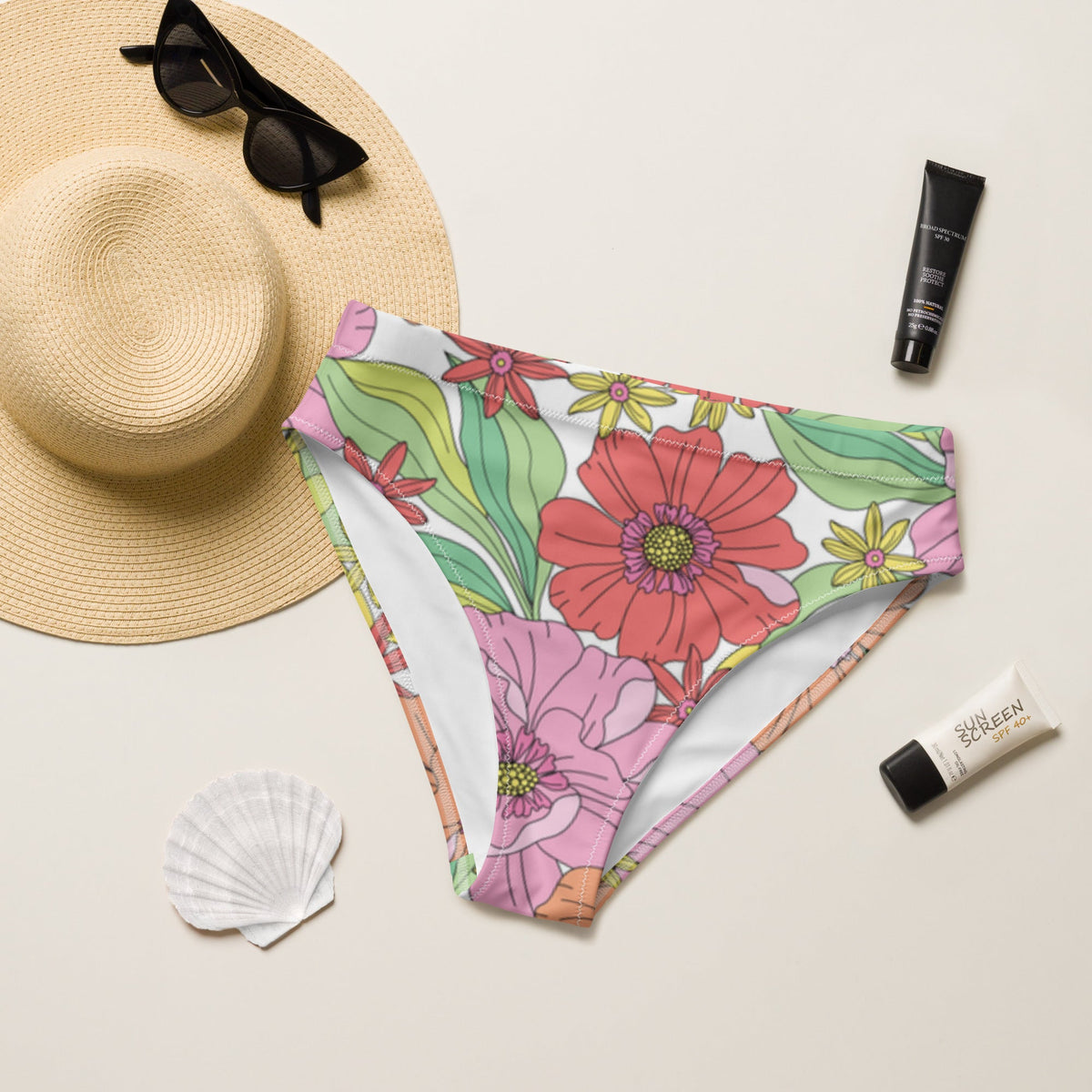 MIAMI ECO HIGH WAISTED BIKINI BOTTOM | RITA BLOOMS - PINKCOLADA