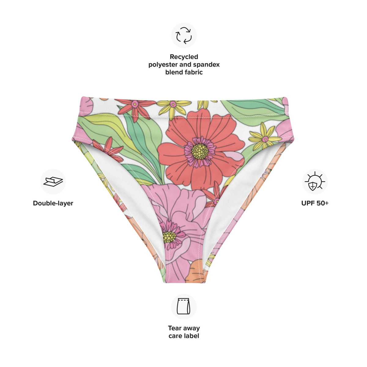 MIAMI ECO HIGH WAISTED BIKINI BOTTOM | RITA BLOOMS - PINKCOLADA