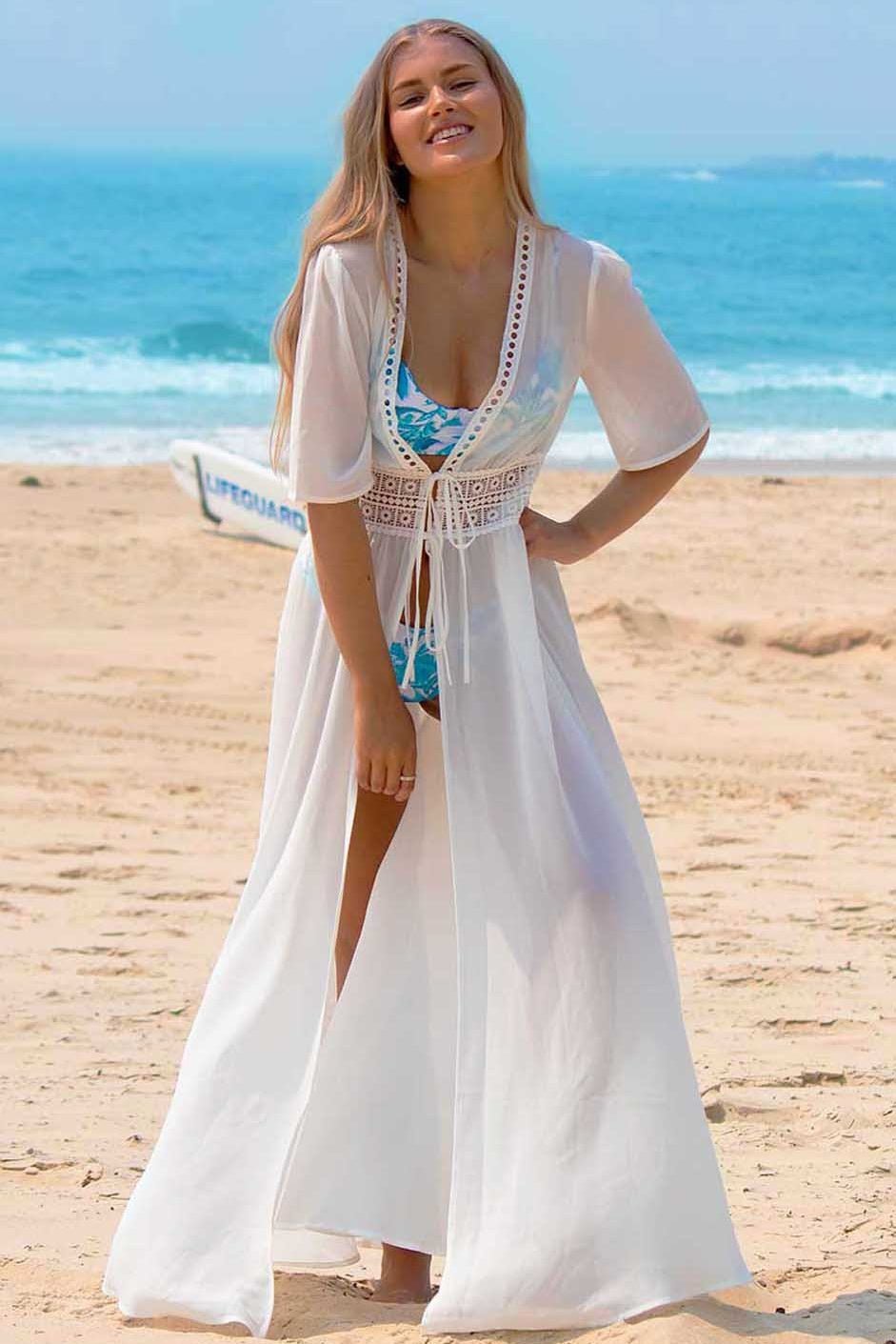 MILKY WHITE BEACH LONG DRESS COVER UP PINKCOLADA MILKY WHITE BEACH LONG DRESS COVER UP PINKCOLADA