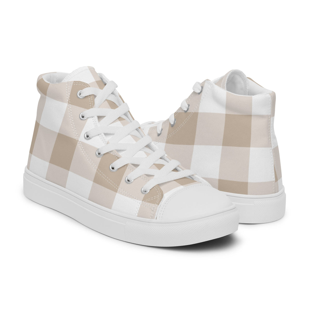 PINKCOLADA HIGH TOP CANVAS SHOES - BEIGE GINGHAM - PINKCOLADA