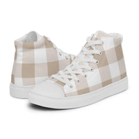 PINKCOLADA HIGH TOP CANVAS SHOES - BEIGE GINGHAM - PINKCOLADA