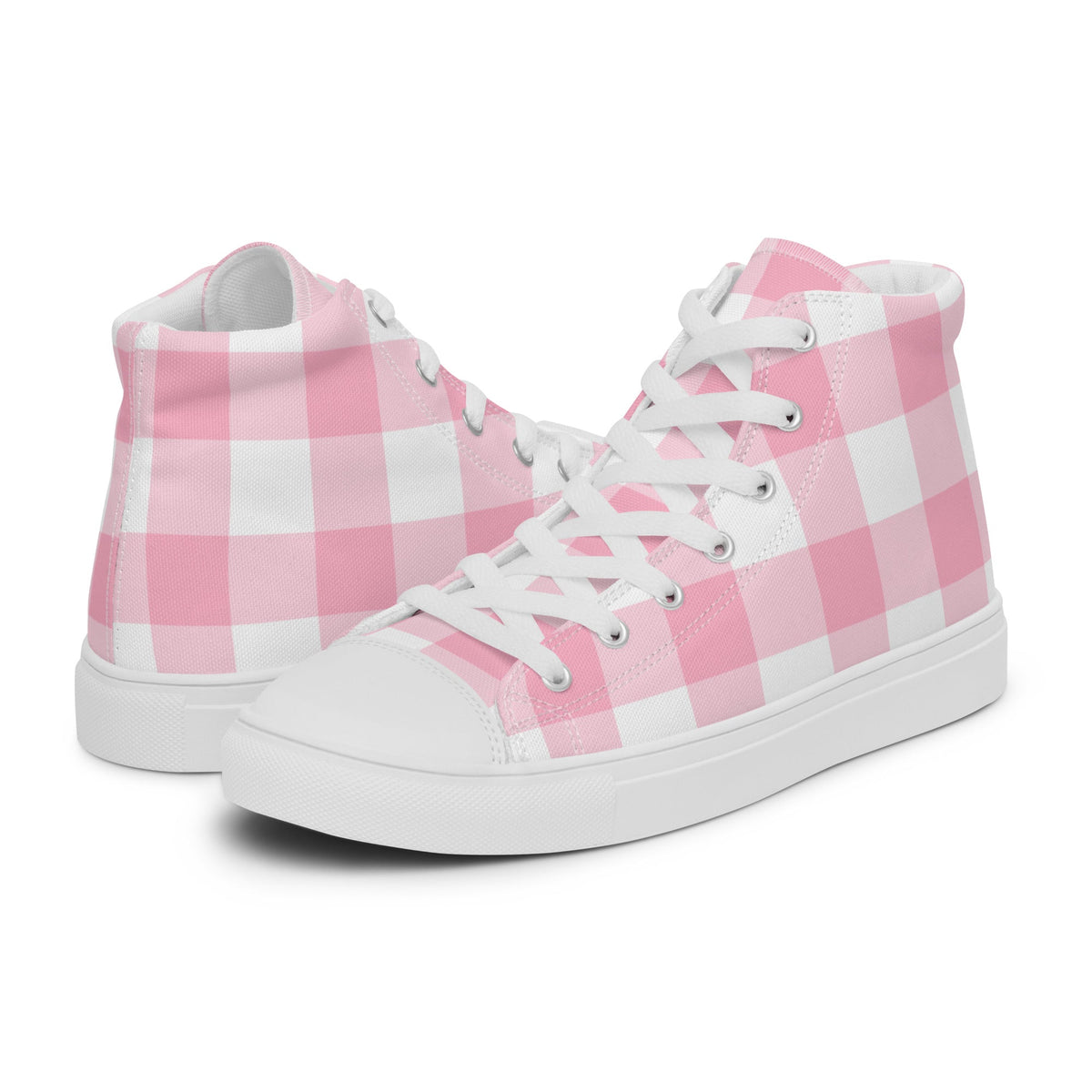 PINKCOLADA HIGH TOP CANVAS SHOES - PINK GINGHAM - PINKCOLADA