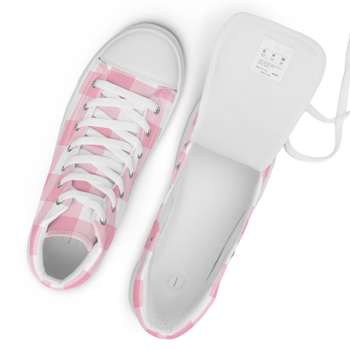 PINKCOLADA HIGH TOP CANVAS SHOES - PINK GINGHAM - PINKCOLADA