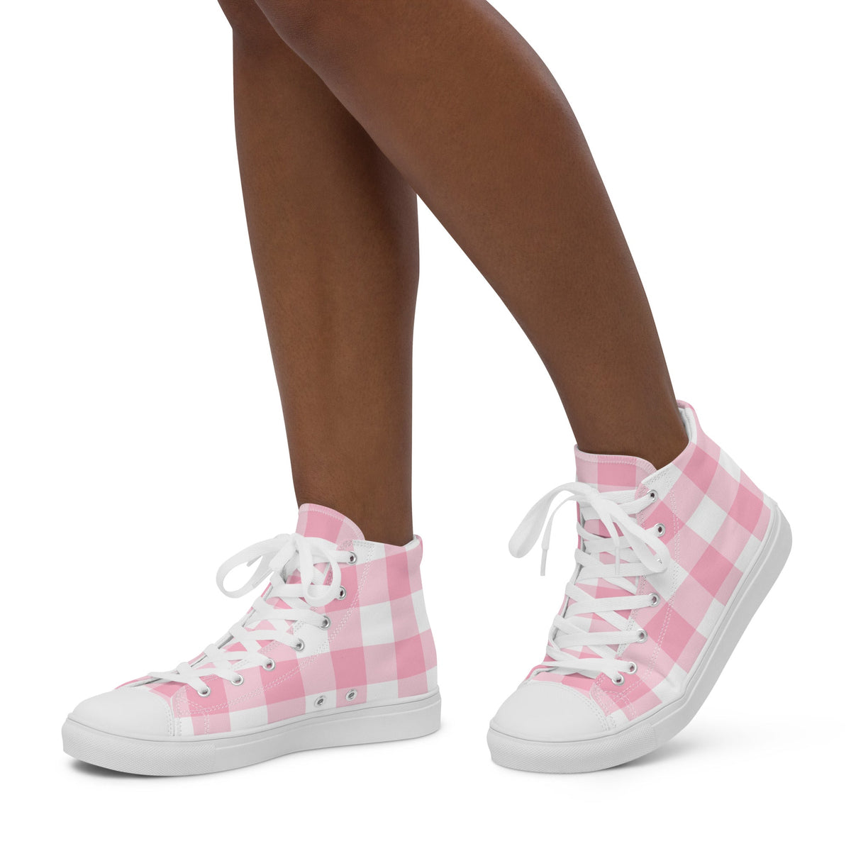 PINKCOLADA HIGH TOP CANVAS SHOES - PINK GINGHAM - PINKCOLADA