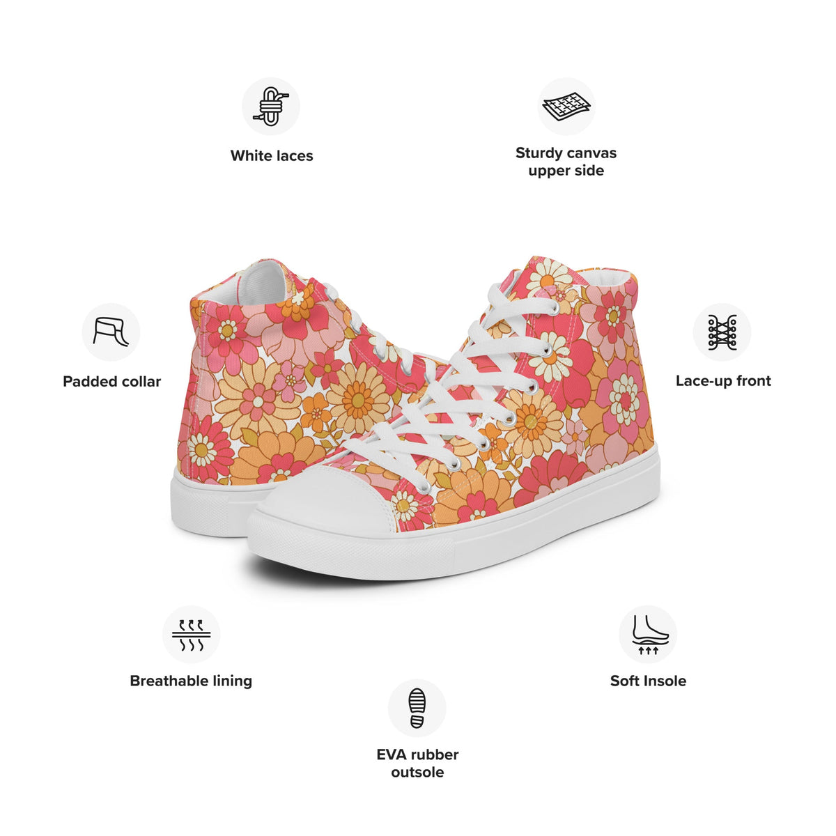 PINKCOLADA HIGH TOP CANVAS SHOES - RETRO BLOOMS - PINKCOLADA