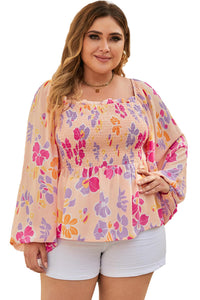 Plus Size Floral Puff Sleeve Smocked Peplum Top