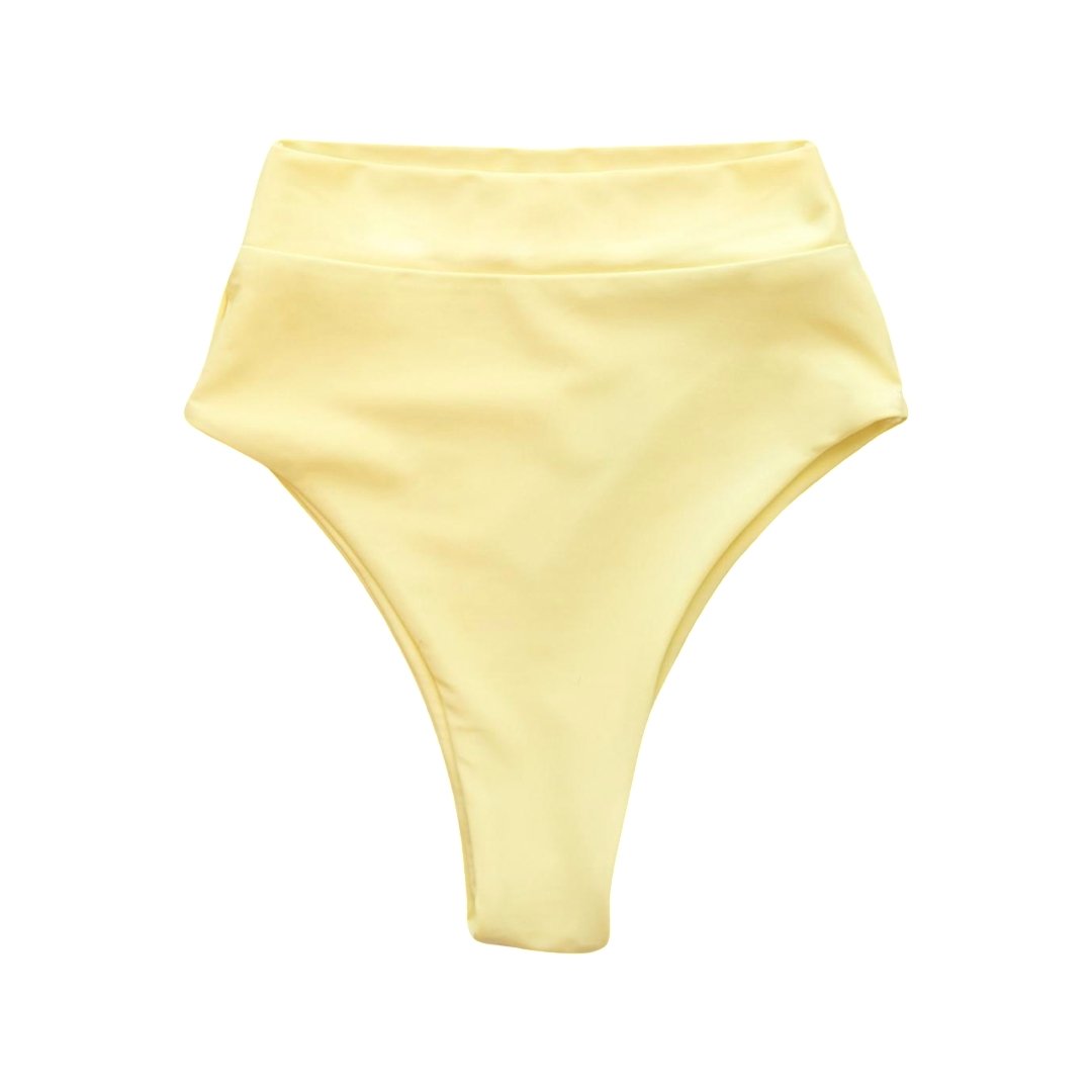 SEYCHELLES HIGH WAISTED BIKINI BOTTOMS IN BANANA YELLOW - PINKCOLADA