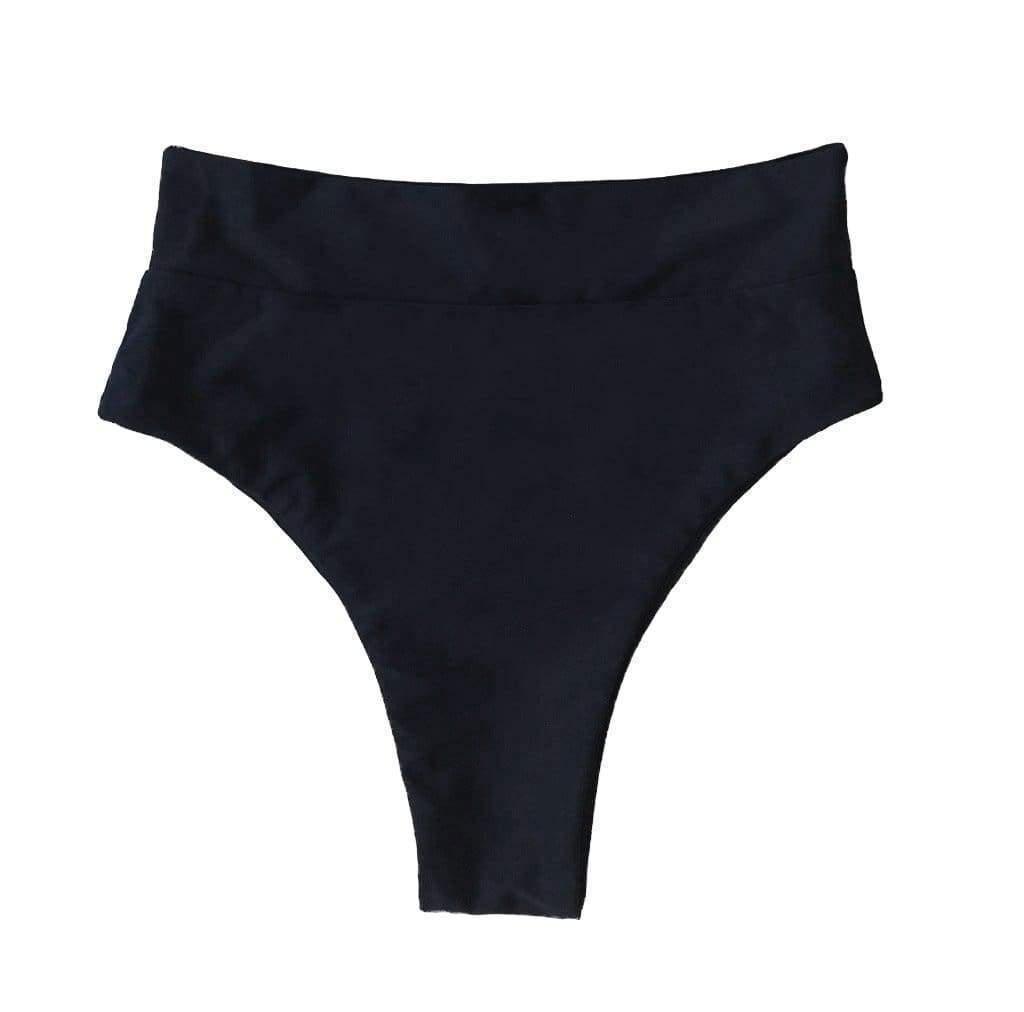 SEYCHELLES HIGH WAISTED BIKINI BOTTOMS IN LIQUORICE BLACK - PINKCOLADA