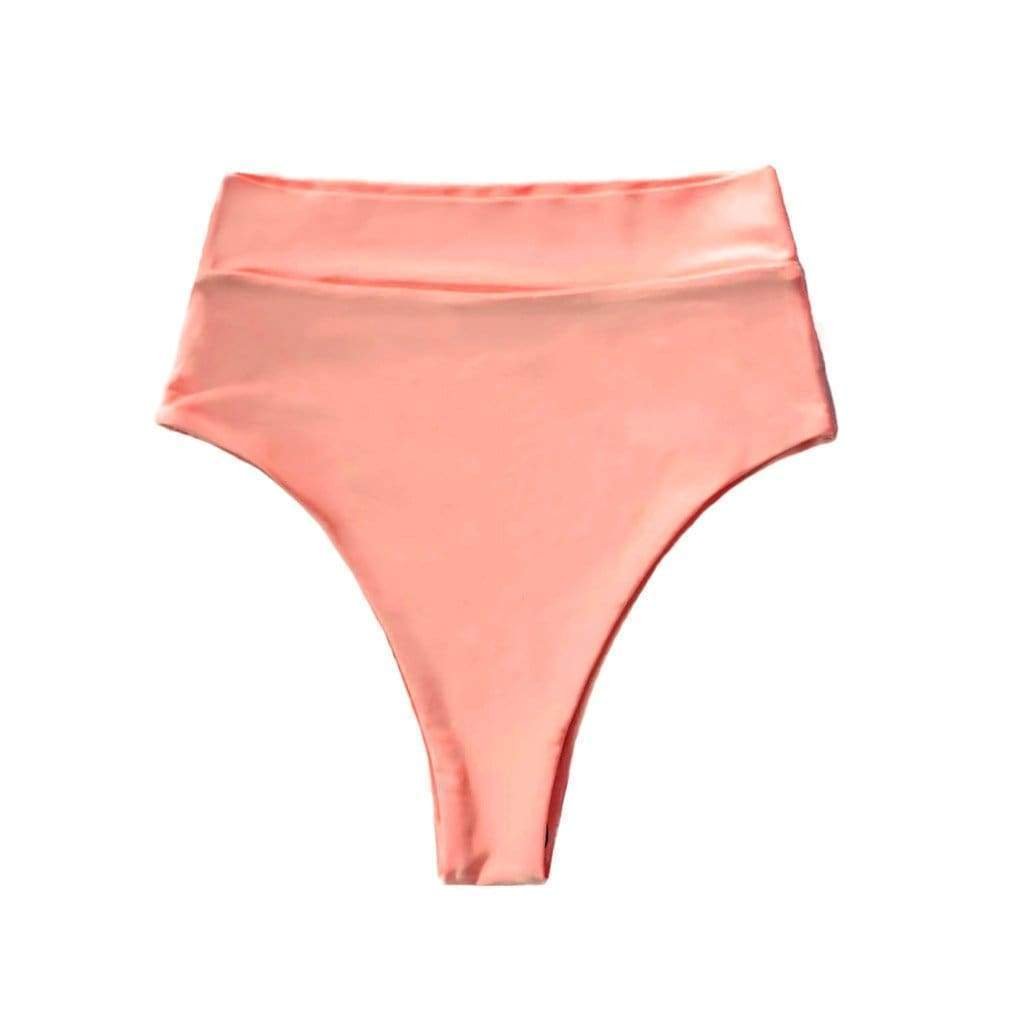 SEYCHELLES HIGH WAISTED BIKINI BOTTOMS IN PEACH PINK - PINKCOLADA