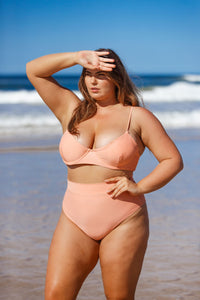 SEYCHELLES HIGH WAISTED BIKINI BOTTOMS IN PEACH PINK - PINKCOLADA