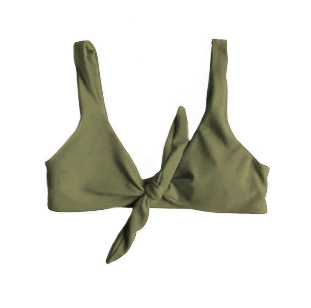 TIE UP BIKINI TOP IN KHAKI WILLOW - PINKCOLADA