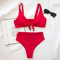 TIE UP BIKINI TOP IN CORAL RED - PINKCOLADA