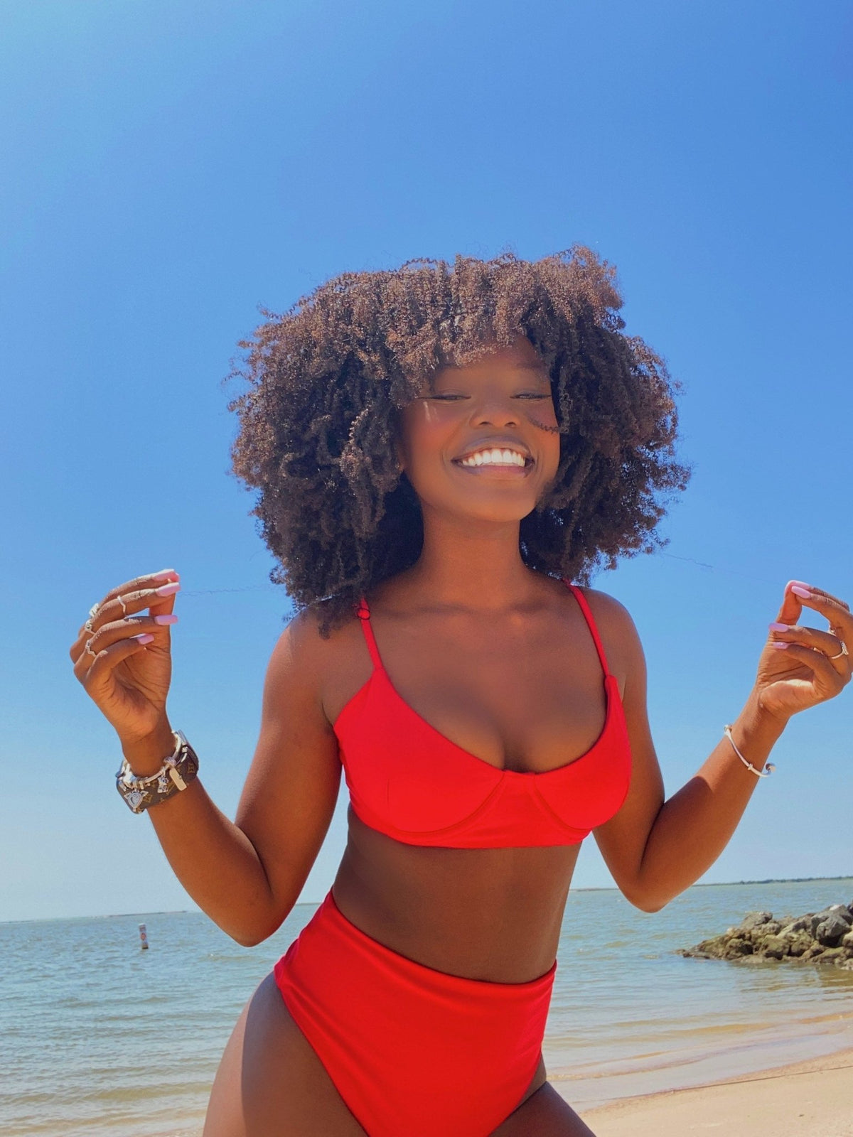 TROPEZ BIKINI TOP IN CORAL RED - PINKCOLADA