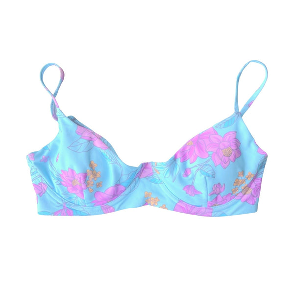 TROPEZ BIKINI TOP - PARIS FLEURI BLUE - PINKCOLADA
