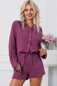 Textured Dolman Sleeve Cropped Shirt And Shorts Set